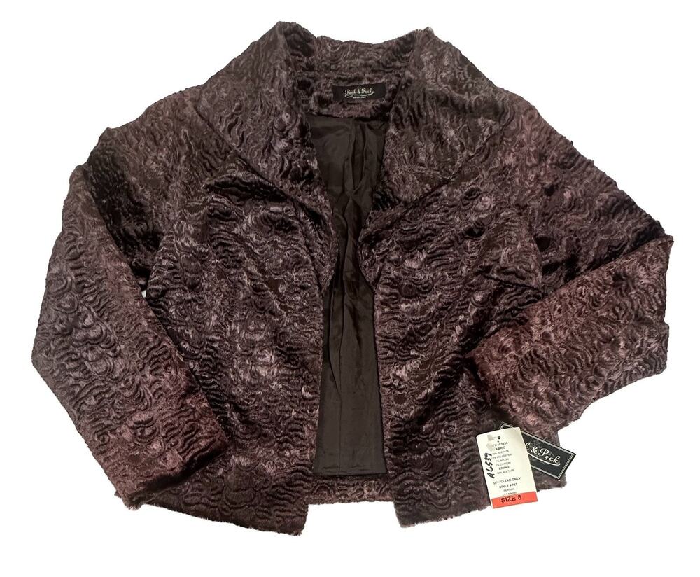 Peck and Peck Women's Purple Lined Faux Fur Crushed Velvet SZ 8 Jewel VTG NWT
